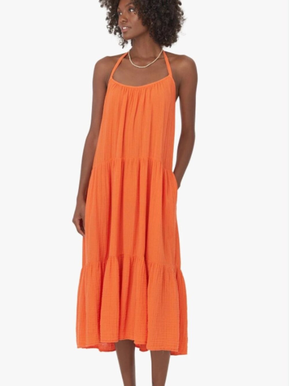 Xirena Reagen Cotton Gauze Halter Midi Dress Tigerlily Orange Size M